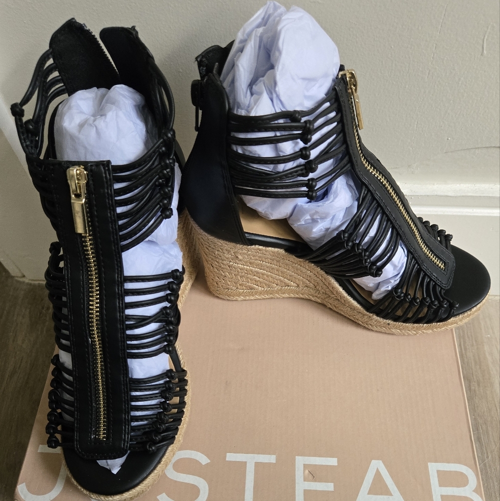JustFab Black Wedge Sandals